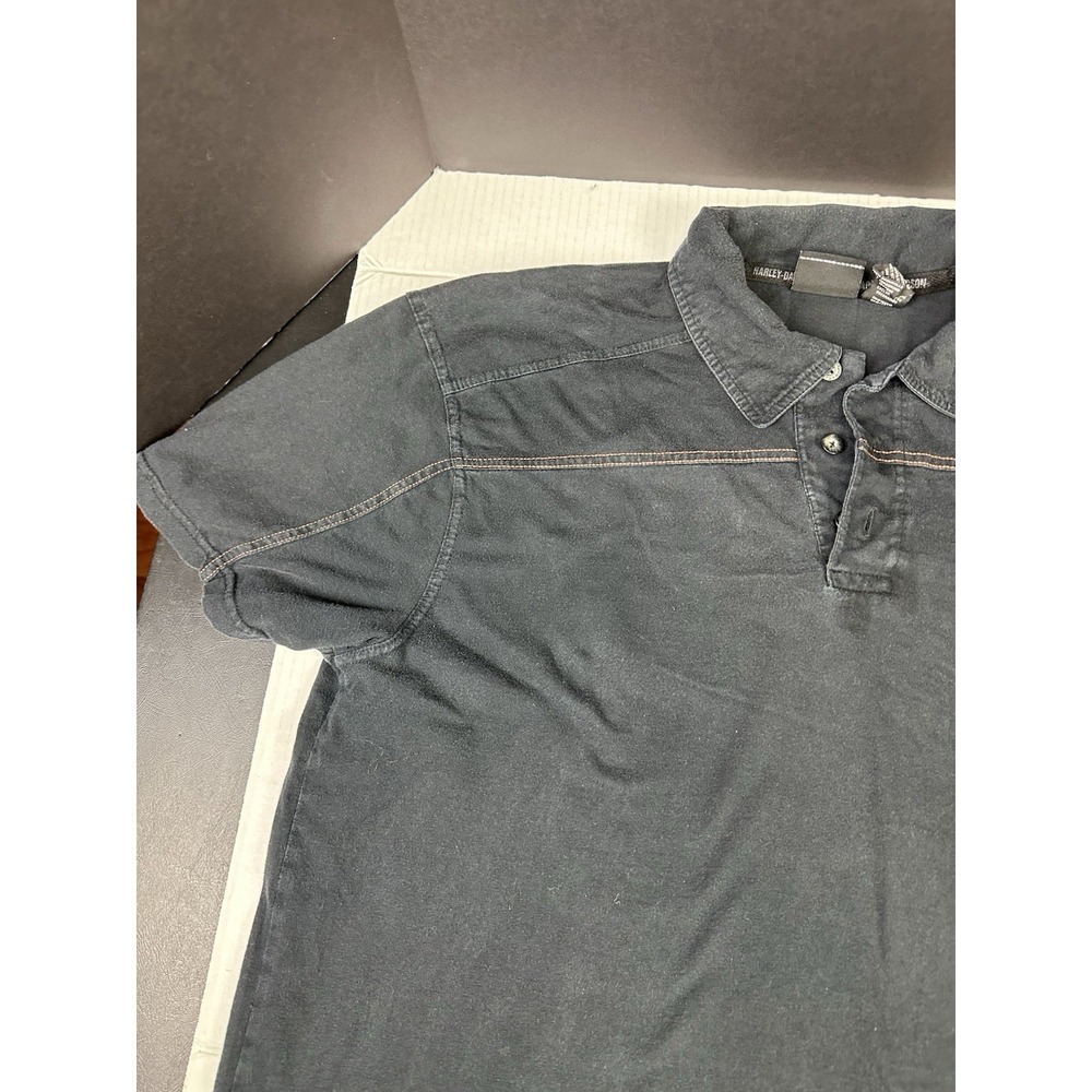 Harley Davidson Polo Golf Shirt Mens Lrf Black Motorcycle Embroidered Back Logo - Picture 2 of 7